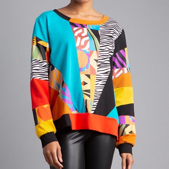 Berek Tops - berek | Blue & Orange Art to Wear Animal-Patchwork Sweatshirt